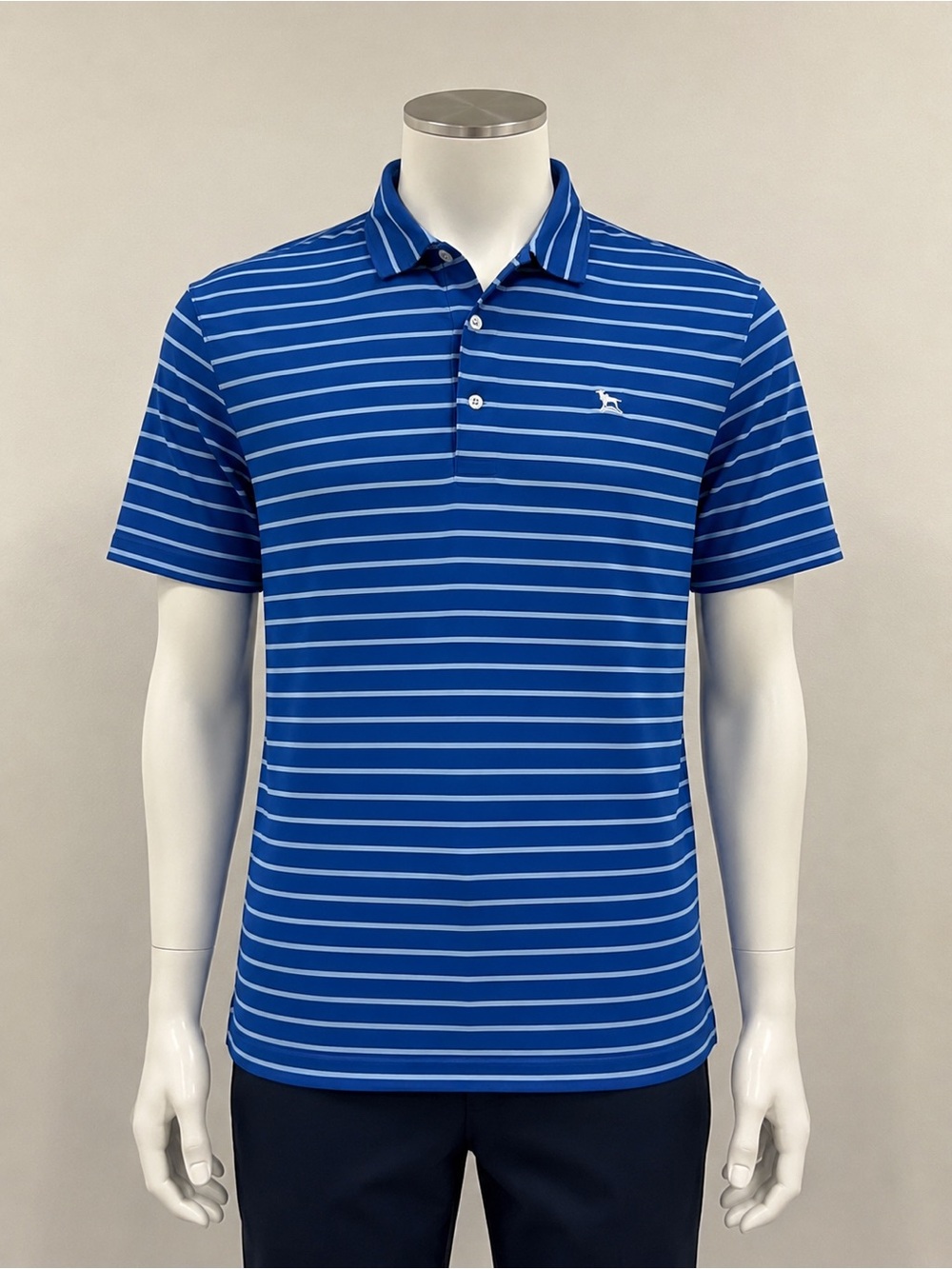 Over Under Men's Navy & Light Blue Striped Performance Polo